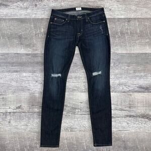 Hudson Krista Super Skinny Dark Blue Jean Women 28 (32X31) Low Rise Ripped Denim